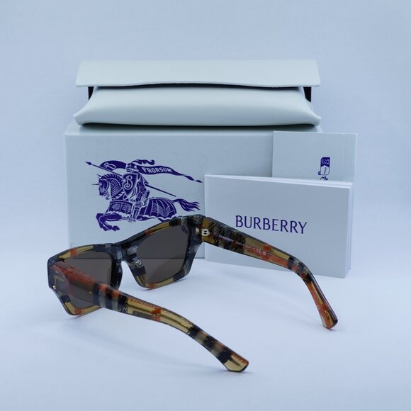 Burberry BE4441U 414673 Rectangle Sunglasses - Check Sand/Brown main image 6